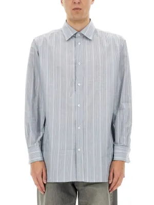 Classic Striped Button-Down Shirt In Soft Cotton Denim Blend Pullover Design