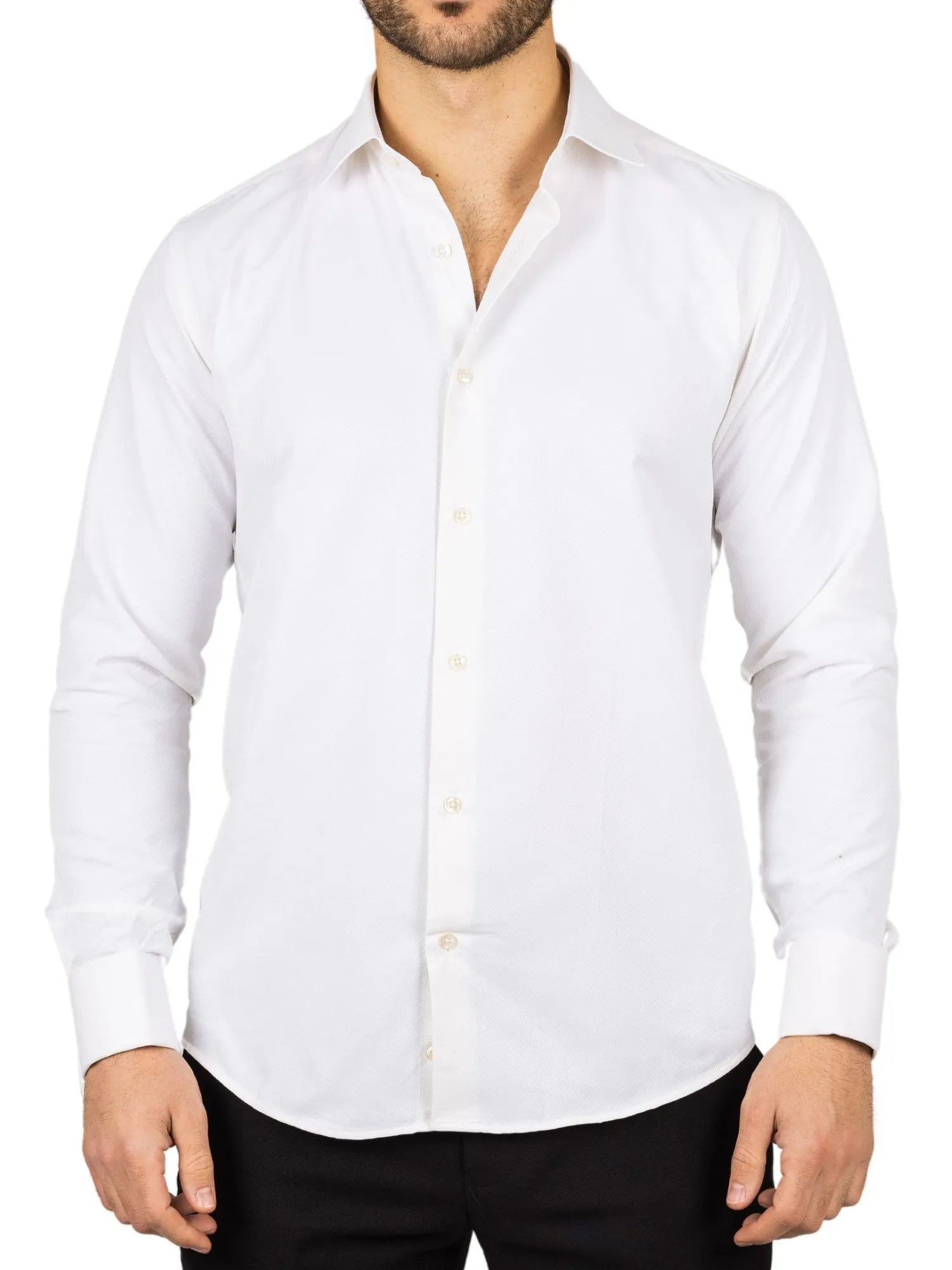 Cream Long Sleeve Regular Fit Double Cuff Twill Oxford Shirt Modern Appeal Ventilated Back