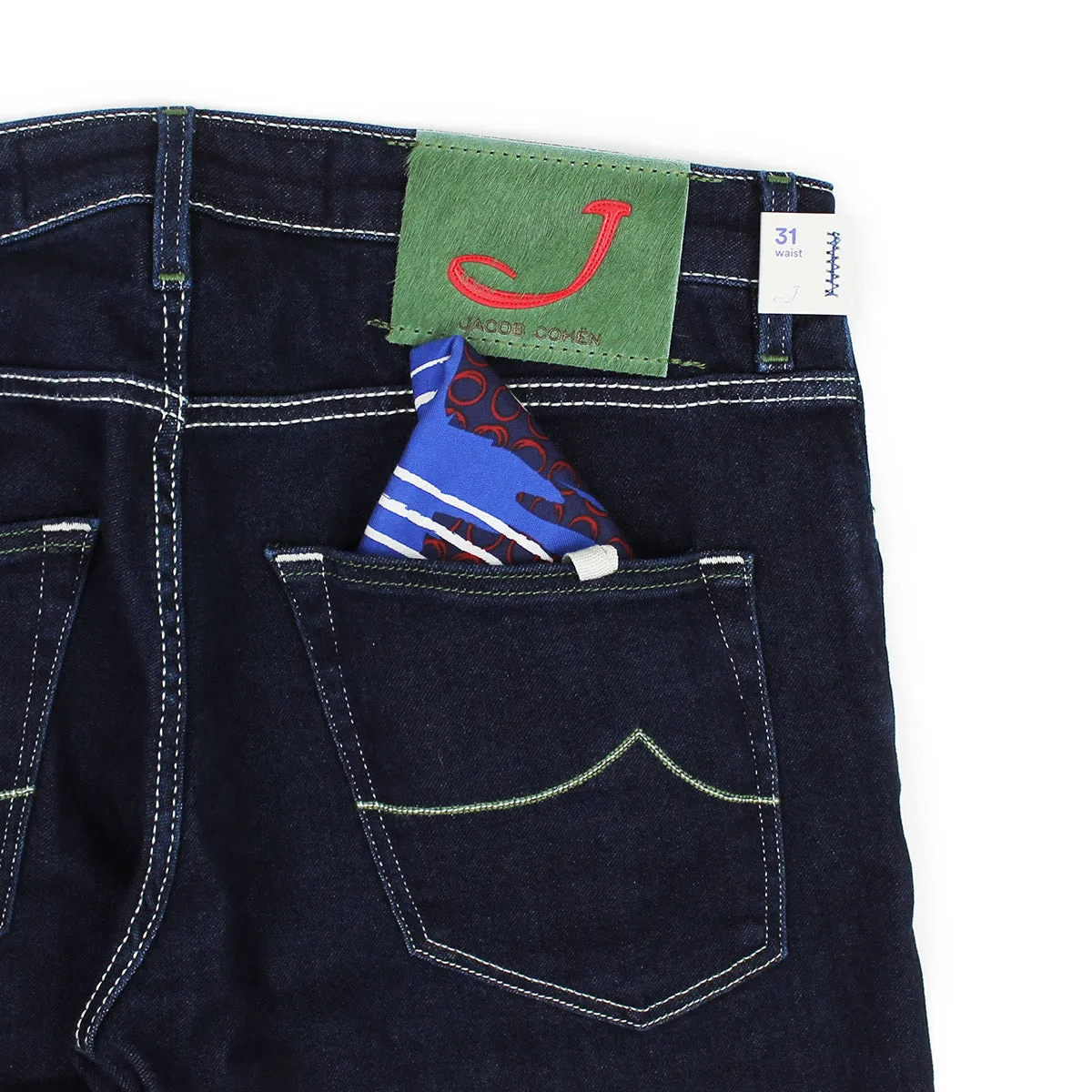 Jacob Cohen - J696 Comf Green Badge Jeans in Dark Wash Breathable Brunch Outfit Breathable Lining