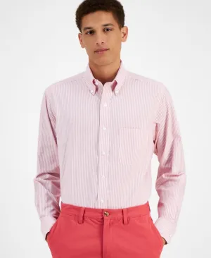 Simple Fit Unisex Option Club Room Dress Shirt Mens Red White Striped Cotton Button Down FTS208