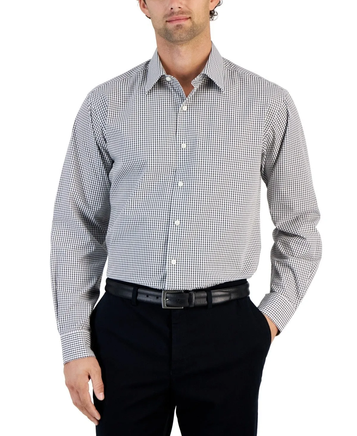 Seasonal Wear Club Room Dress Shirts MenWhite Check Collared Long Sleeve Button Up UPS456