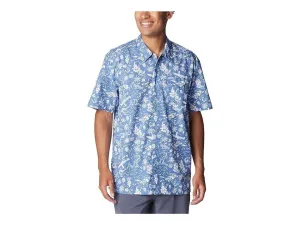 Columbia PFG Trollers Best Shirt Men's  Blue Short Sleeve Button-Up FTS971 Travel Friendly Subtle Print