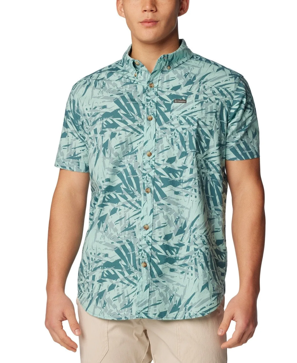 Round Collar Unmatched comfort Columbia Rapid Rivers Shirt Mens Cloudburst Dye Palms Printed Button-Down FTS881