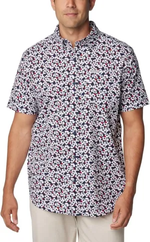 Columbia Rapid Rivers Shirt Men's Navy Floral Short Sleeve Button-Down FTS924 Tall Length Professional Look
