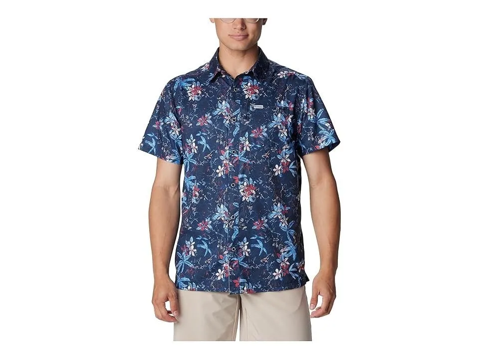 Columbia Super Slack Tide Camp Shirt Men's Navy Short Sleeve Button Up FTS886 Eco Dye Technique