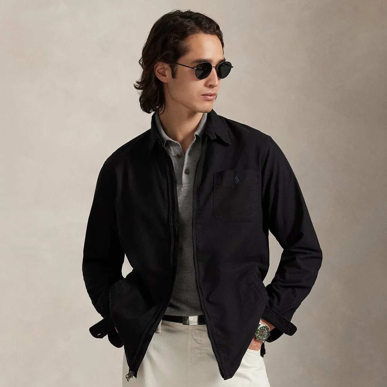 No Bulk Layering System Polo Ralph Lauren Garment-Dyed Oxford Overshirt Polo Black