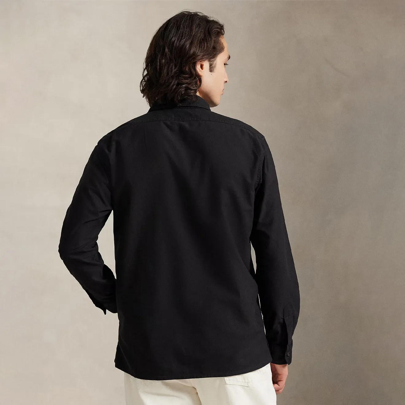 Ventilated Back Panel Polo Ralph Lauren Garment-Dyed Oxford Overshirt Polo Black