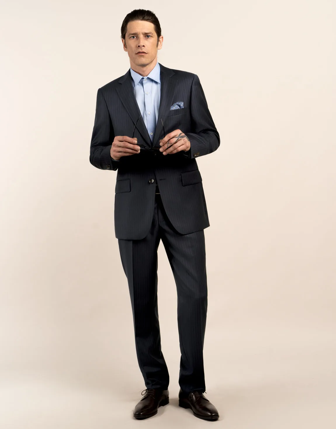 Lotus Navy Stripe Suit Trouser Comfort Style