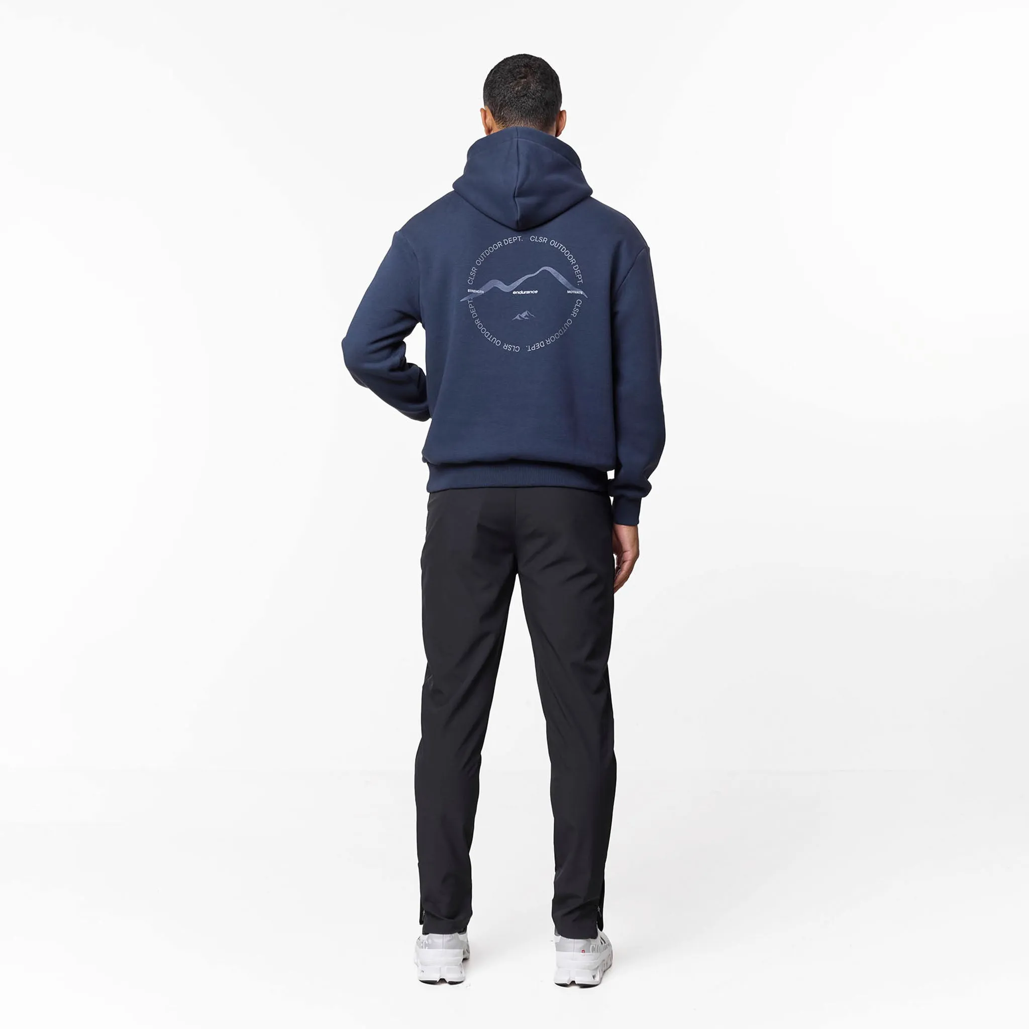 Cuffed Sleeves Ombre Premium Mountain Hoodie | Navy
