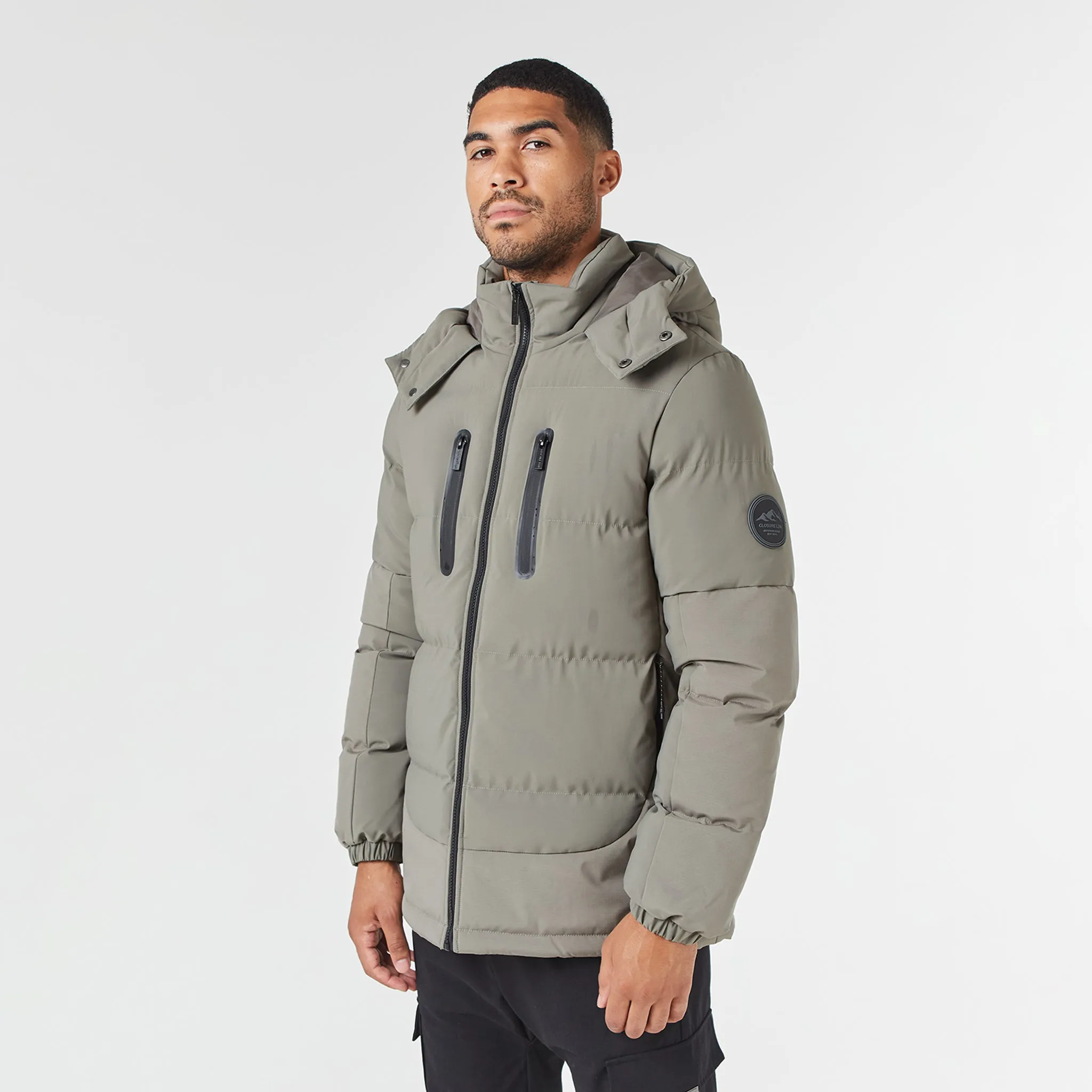 Contrast Panel Puffer Jacket | Washed Khaki Shrink resistant