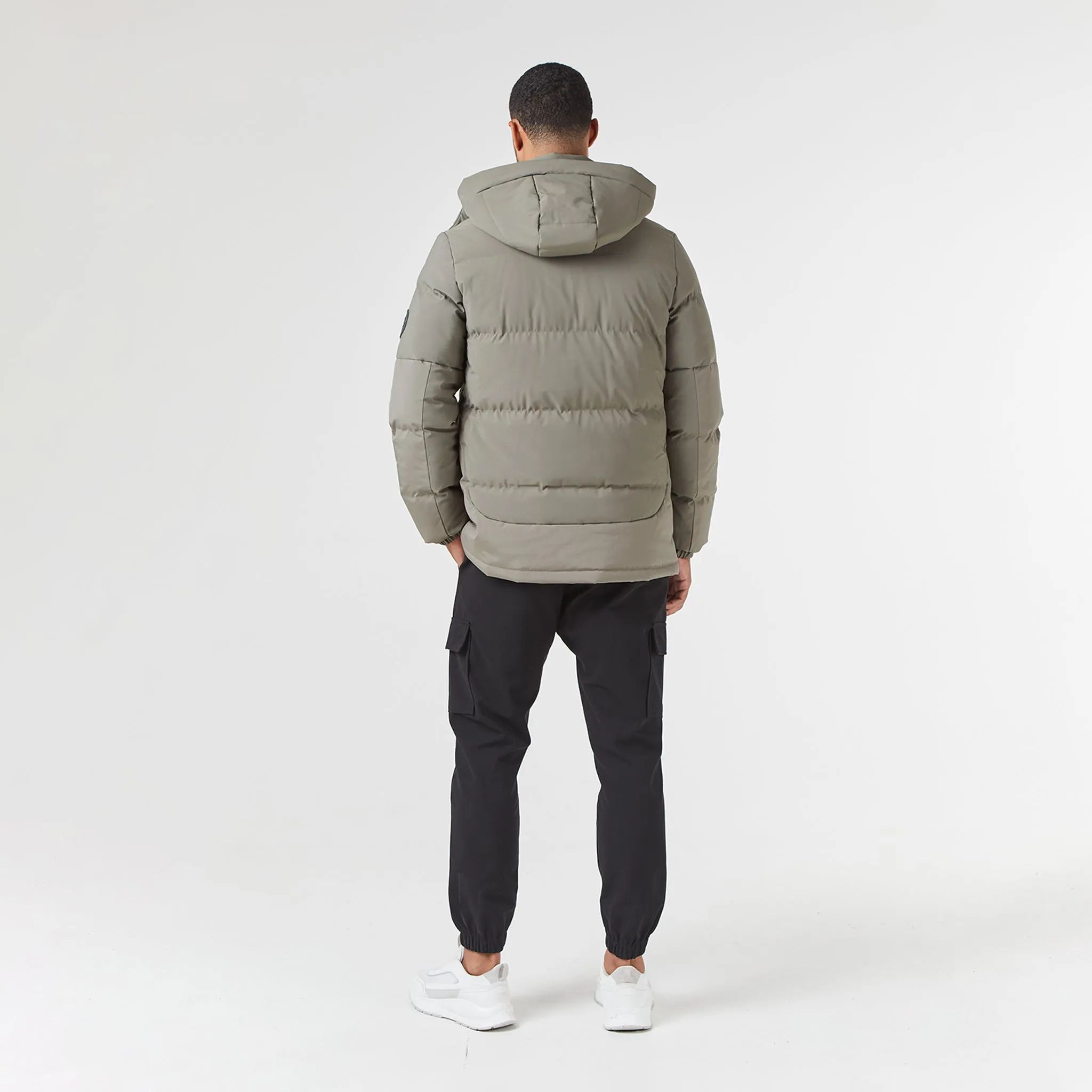 Contrast Panel Puffer Jacket | Washed Khaki Easy Fit