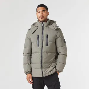 Contrast Panel Puffer Jacket | Washed Khaki Mesh Lining