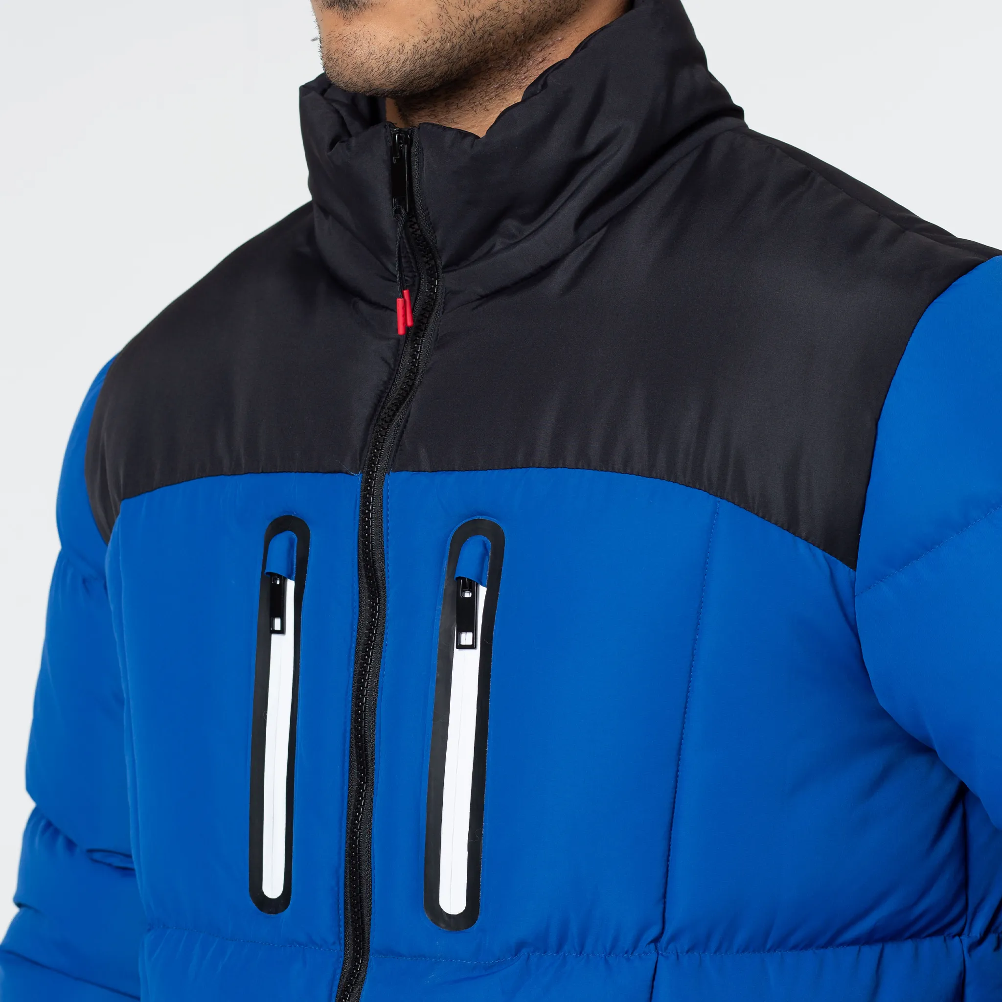 Breathable Outer Shell Contrast Zipped Funnel Neck Puffer Jacket | Cobalt Blue