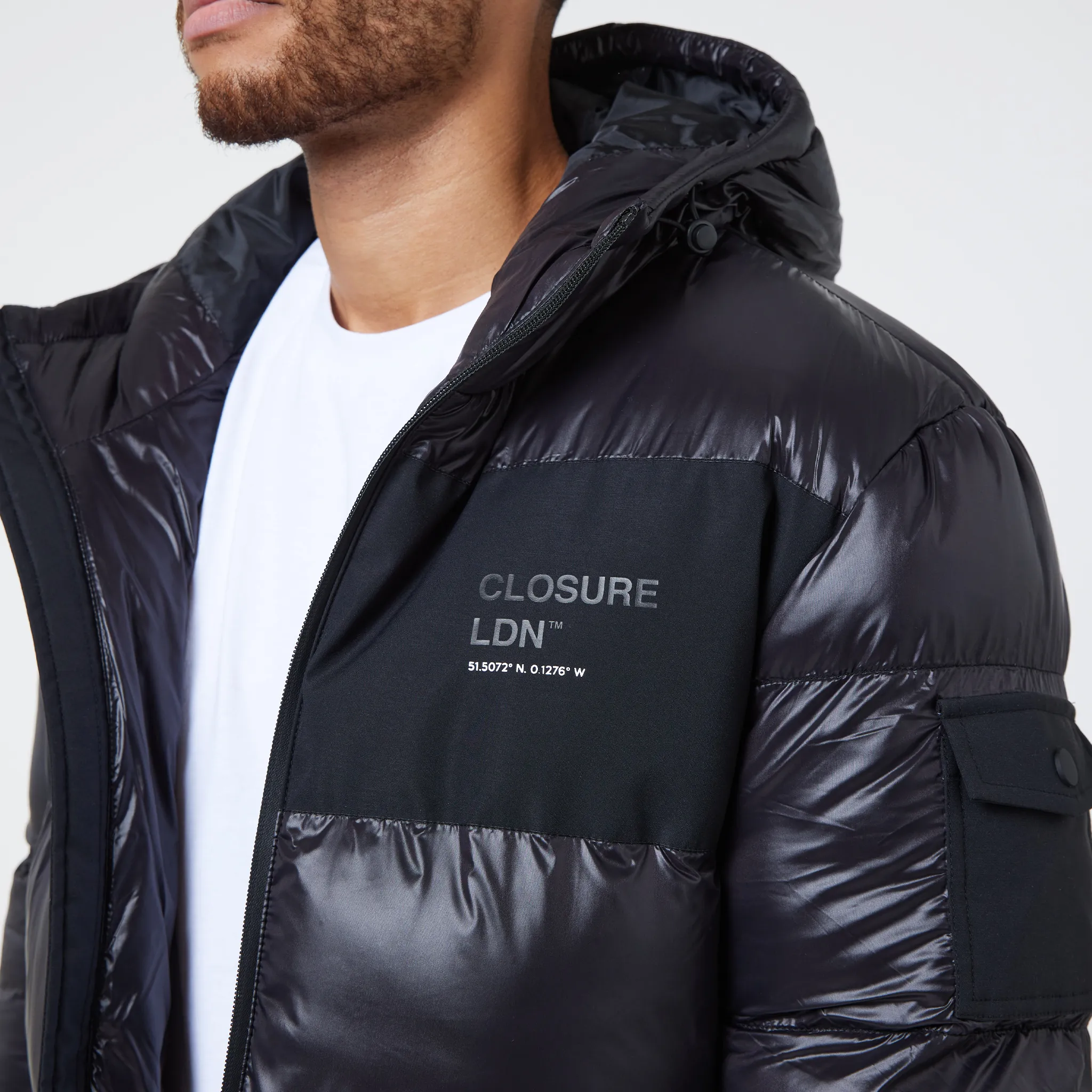 WindproofTechnology Branded LDN Pocket Puffer Jacket | Black Shine