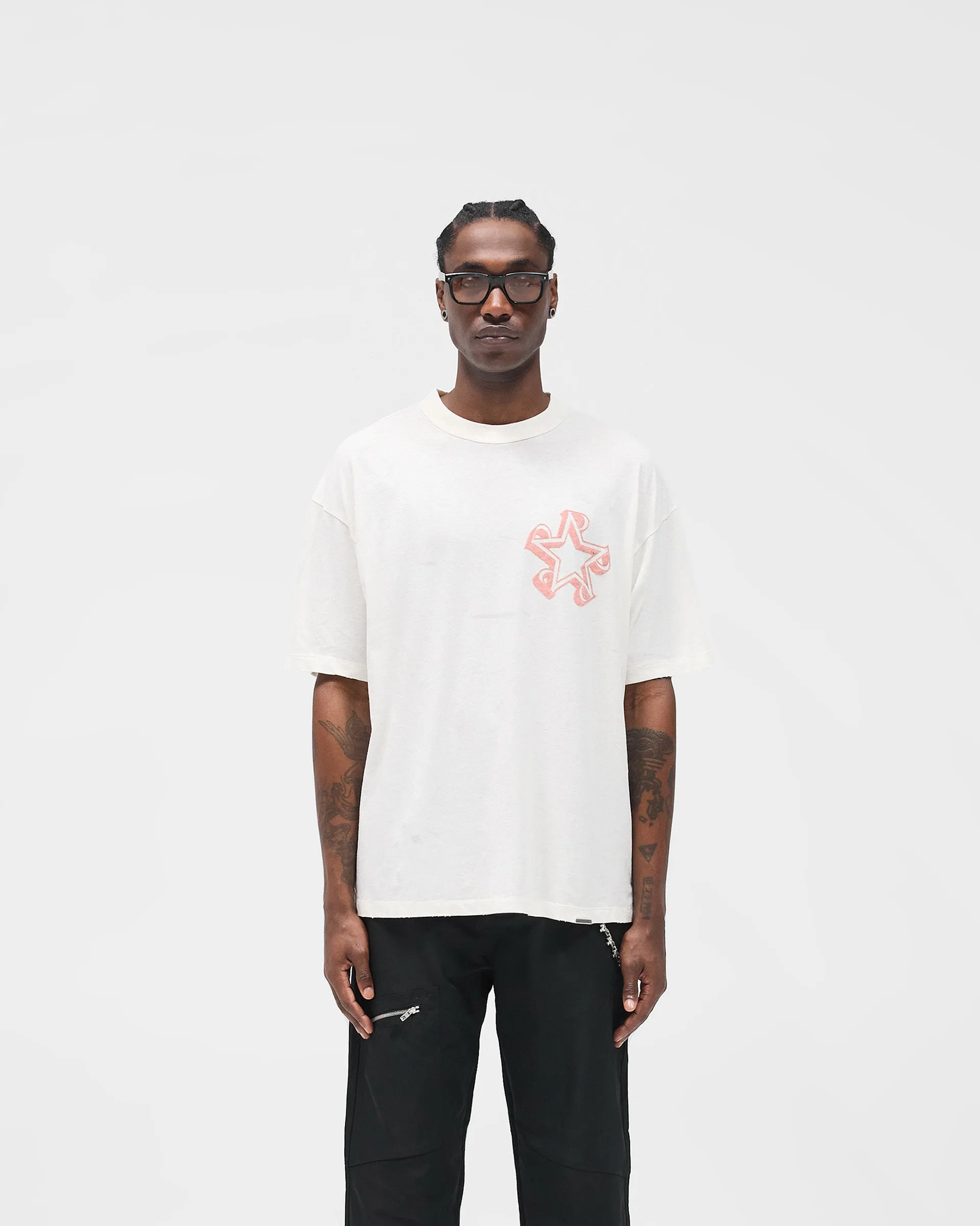 Initial Star T-Shirt - Flat White SoftenedTexturedWeave Versatile and Stylish