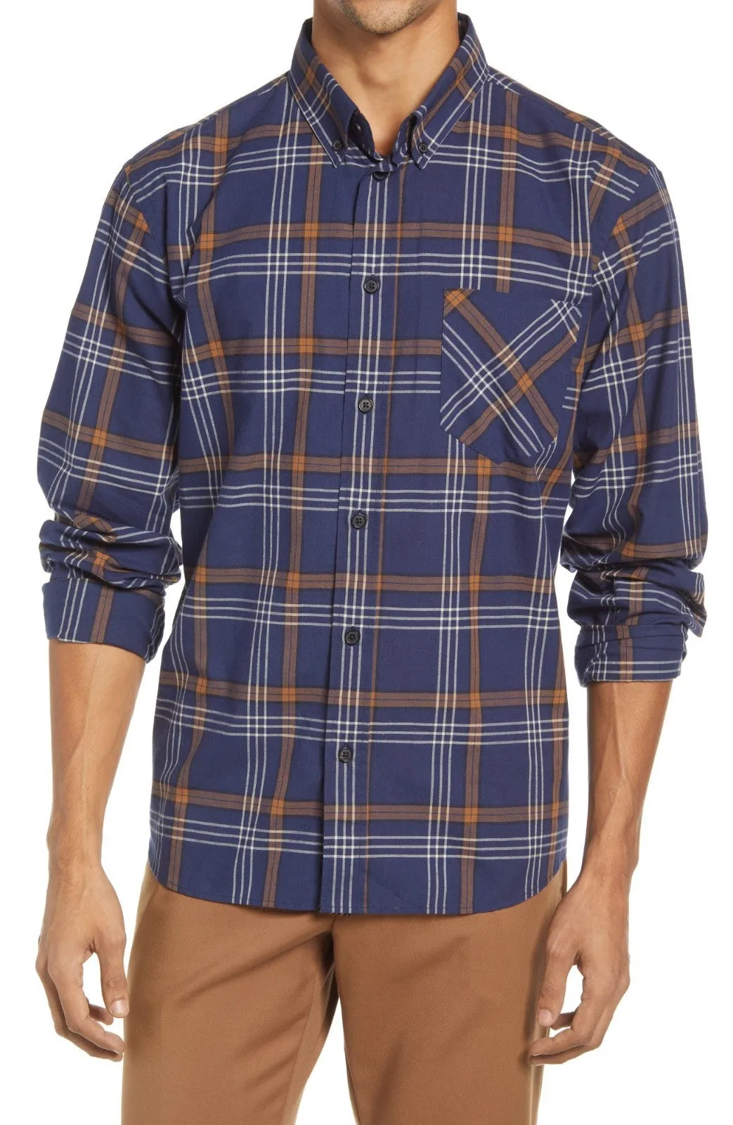 Matte Look UV Protective Coating Billy Reid Tuscumbia Shirt Men's  Navy Plaid Long Sleeve Button-Down GBO58