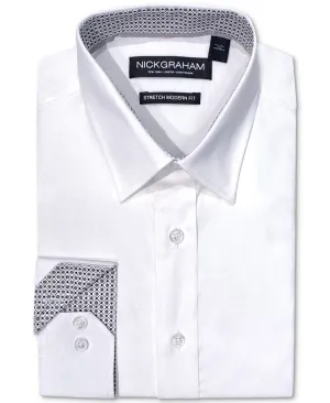 Nick Graham Dress Shirt Men'sWhite Poplin Long Sleeve FTS220 Trendy Look
