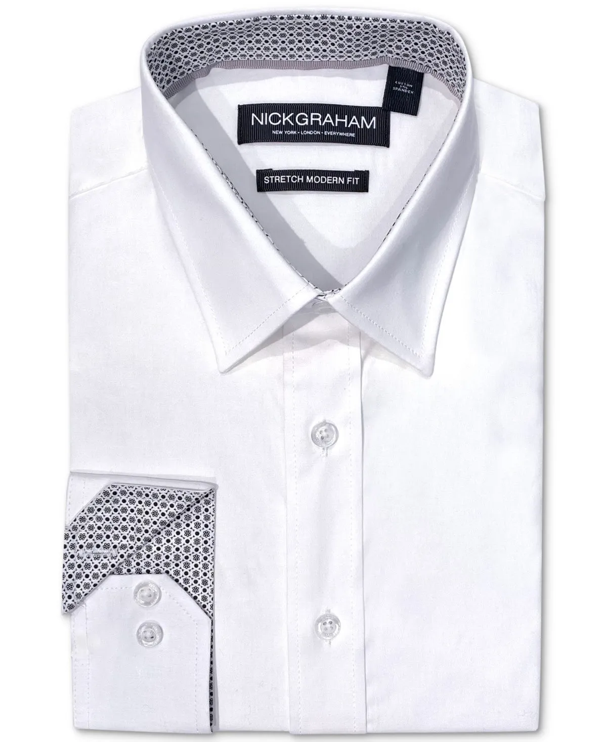 Nick Graham Dress Shirt Men'sWhite Poplin Long Sleeve FTS220 Trendy Look