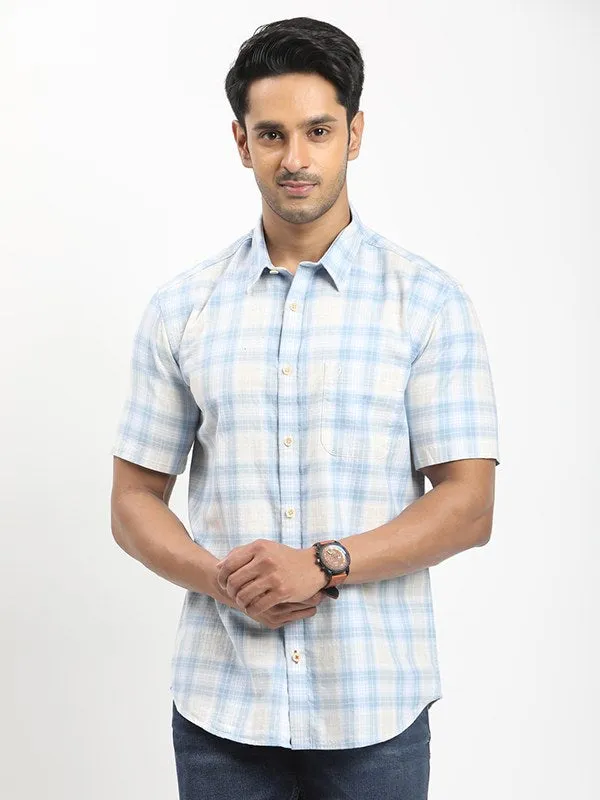 Relaxed Comfort Structured Collar Men Checked Half Sleeve Cotton Shirt