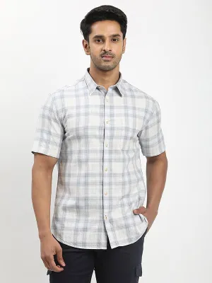 Men Checked Half Sleeve Cotton Shirt Glossy Texture