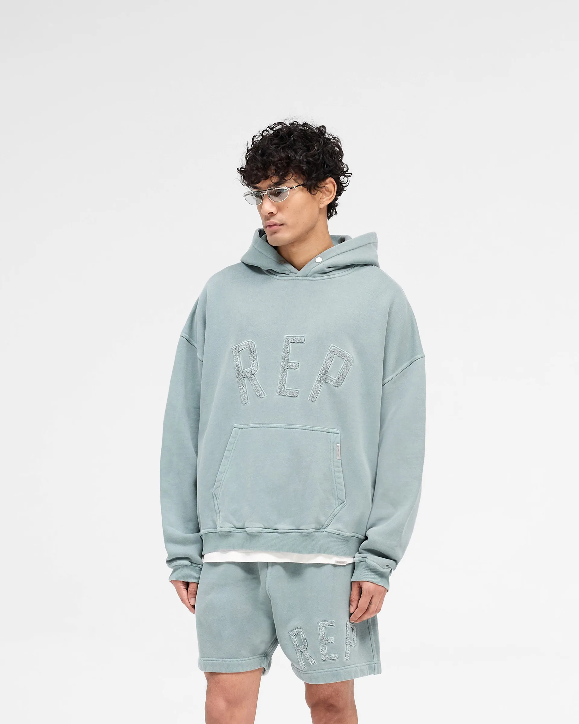 Rep Applique Hoodie - Forest Green Striped