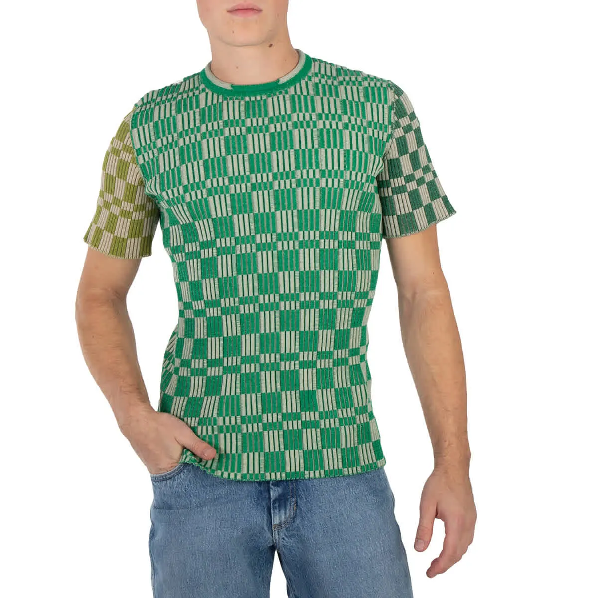 Ribbed Trim Jacquemus Men's Multi-Green Le T-Shirt Gelati Top