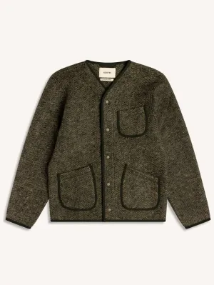 Ventilated Panels Elastic Cuff Adjustment Kestin Neist Cardigan Moss Herringbone Wool