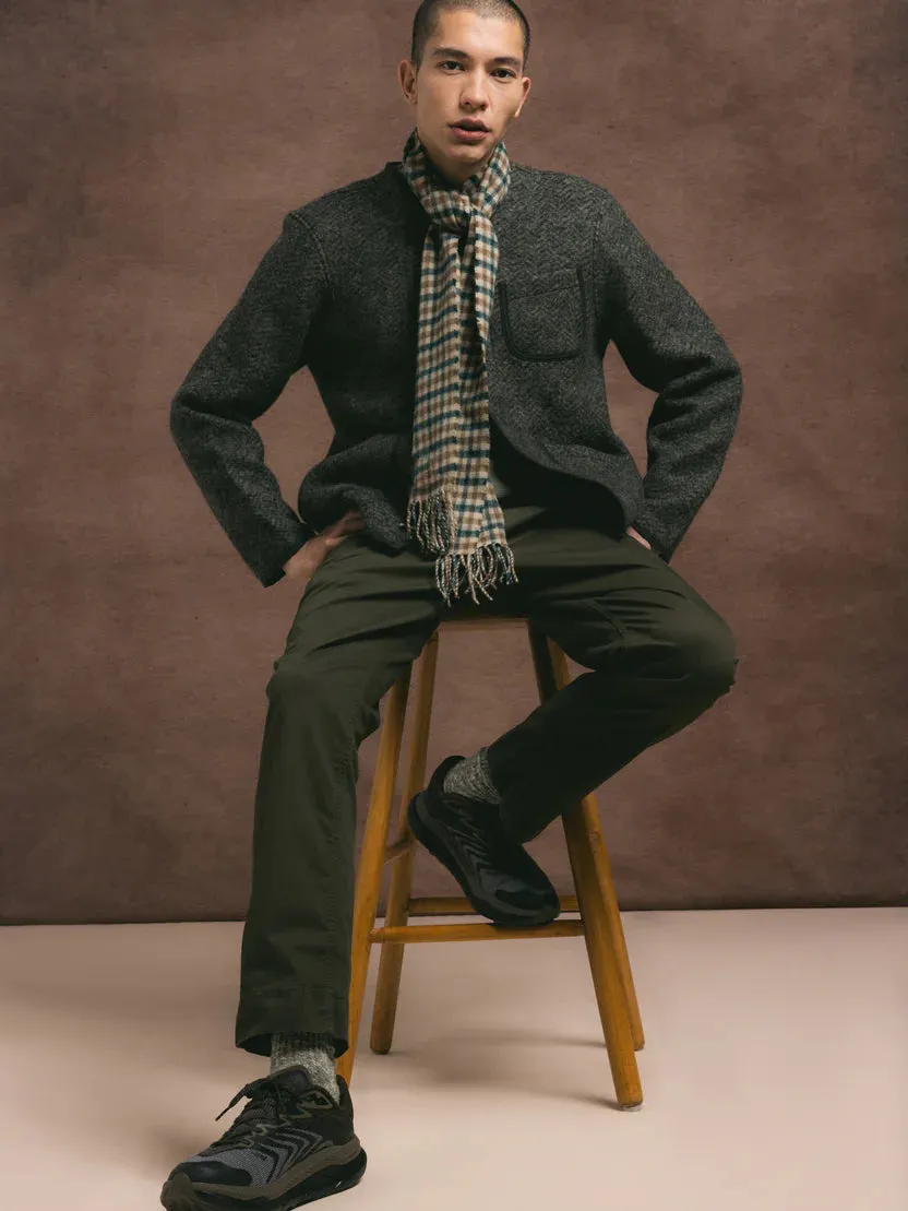 Slip Resistant Grip Cozy Hood Detail Kestin Neist Cardigan Moss Herringbone Wool