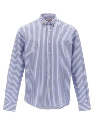 Cotton Striped Shirt With Button-Down Collar Flatlock stitching Fashion Forward Design