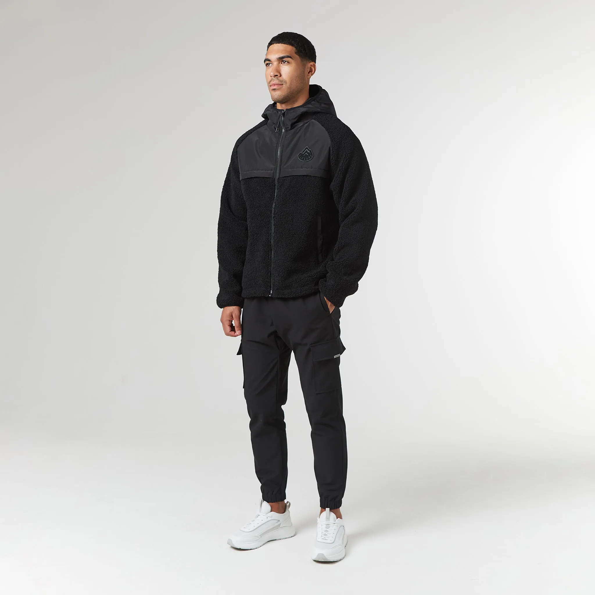 Crinkle Borg Panel Jacket | Black Flexible Hem Adjustment