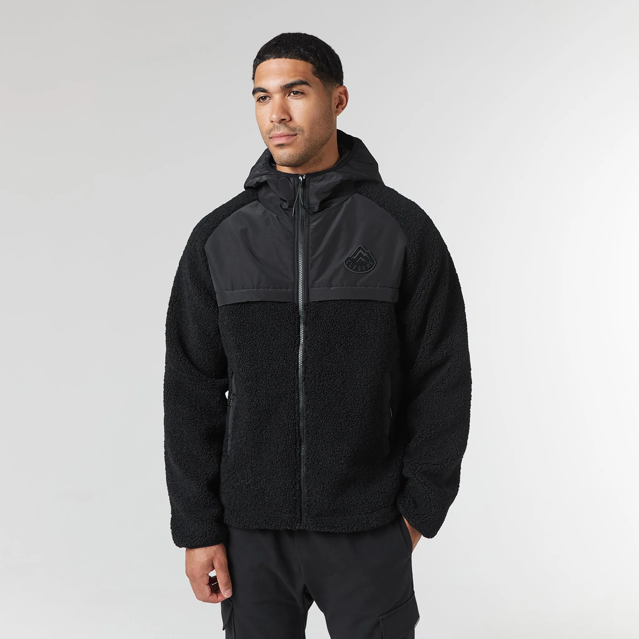 CompressionPackableFabric Double Layered Fabric Crinkle Borg Panel Jacket | Black