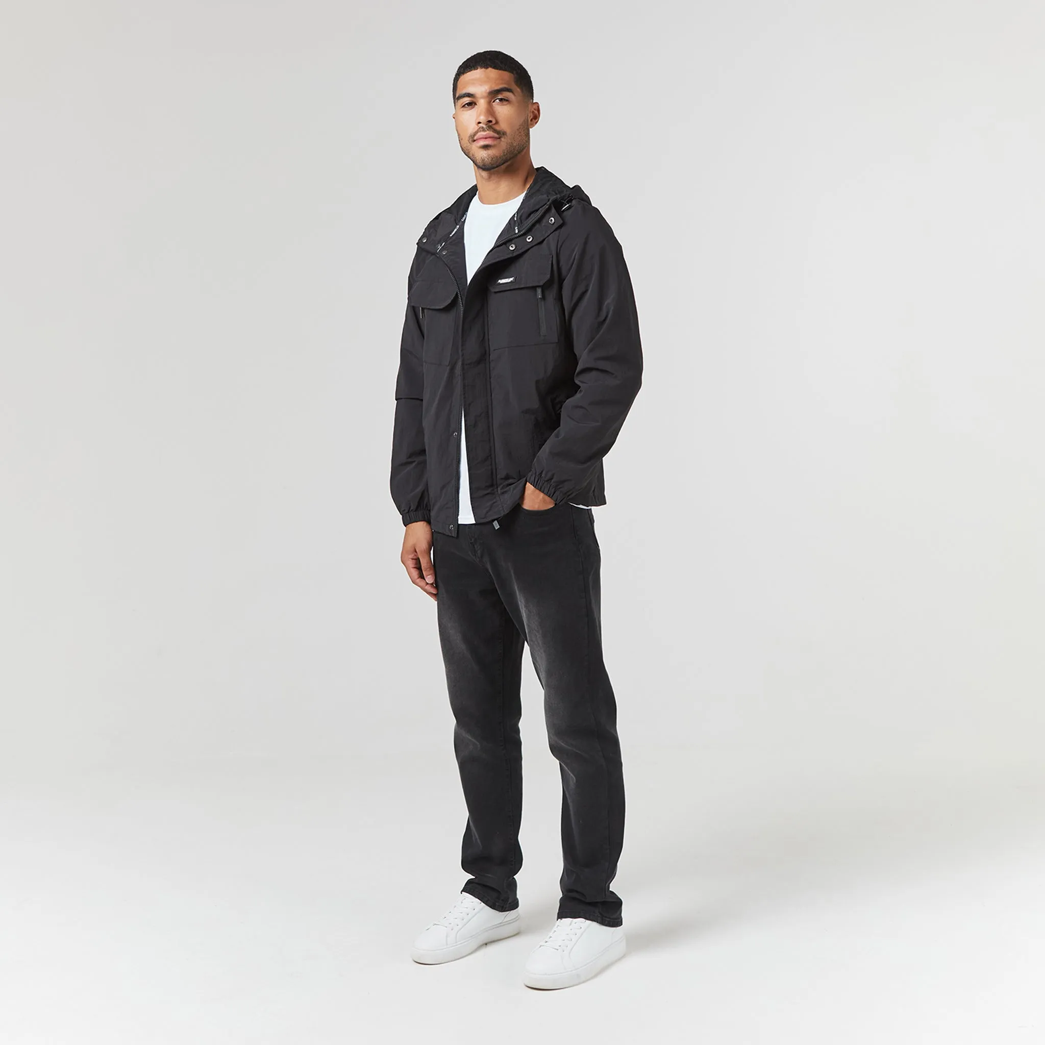 Crinkle Nylon Jacket | Black Convertible Sleeves Easy Comfort