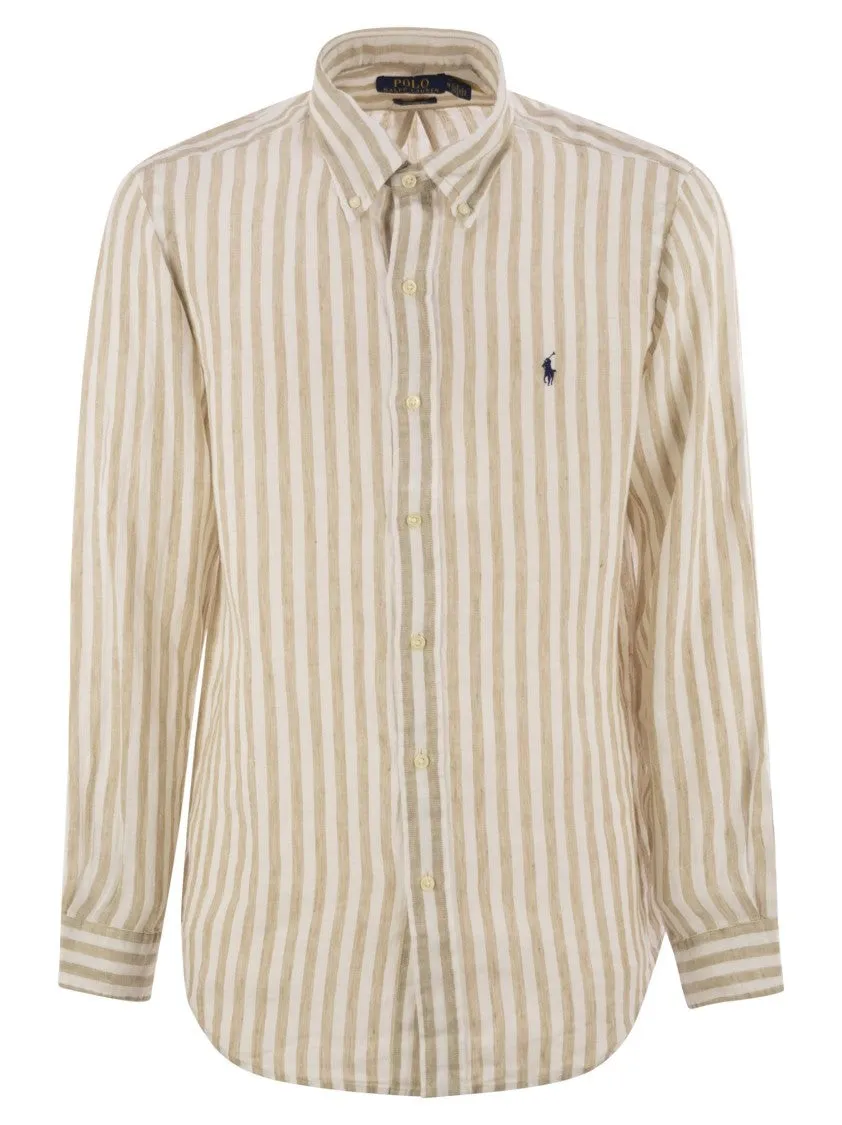 Smooth Seam Finish Custom-Fit Striped Linen Shirt