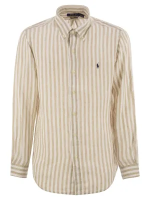 Smooth Seam Finish Custom-Fit Striped Linen Shirt
