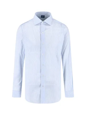 Light Blue Striped Shirt With Classic Collar Sporty Style