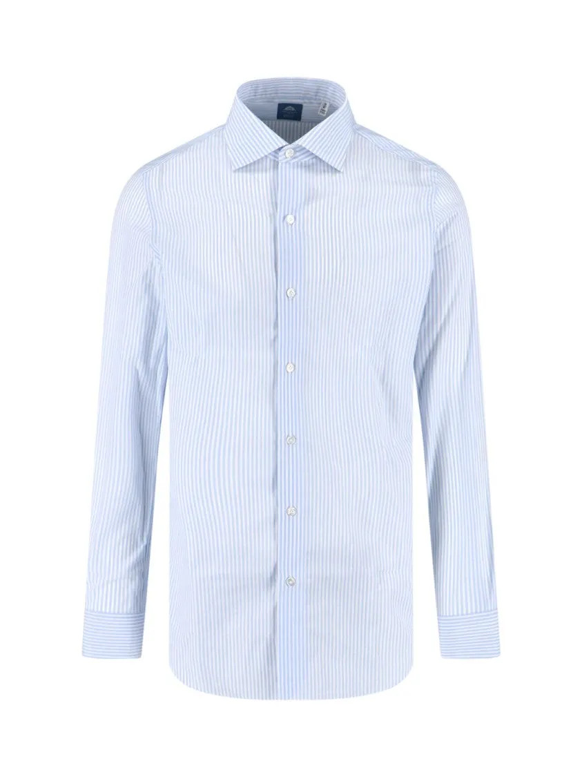Breathable Design Mesh Insert Light Blue Striped Shirt With Classic Collar