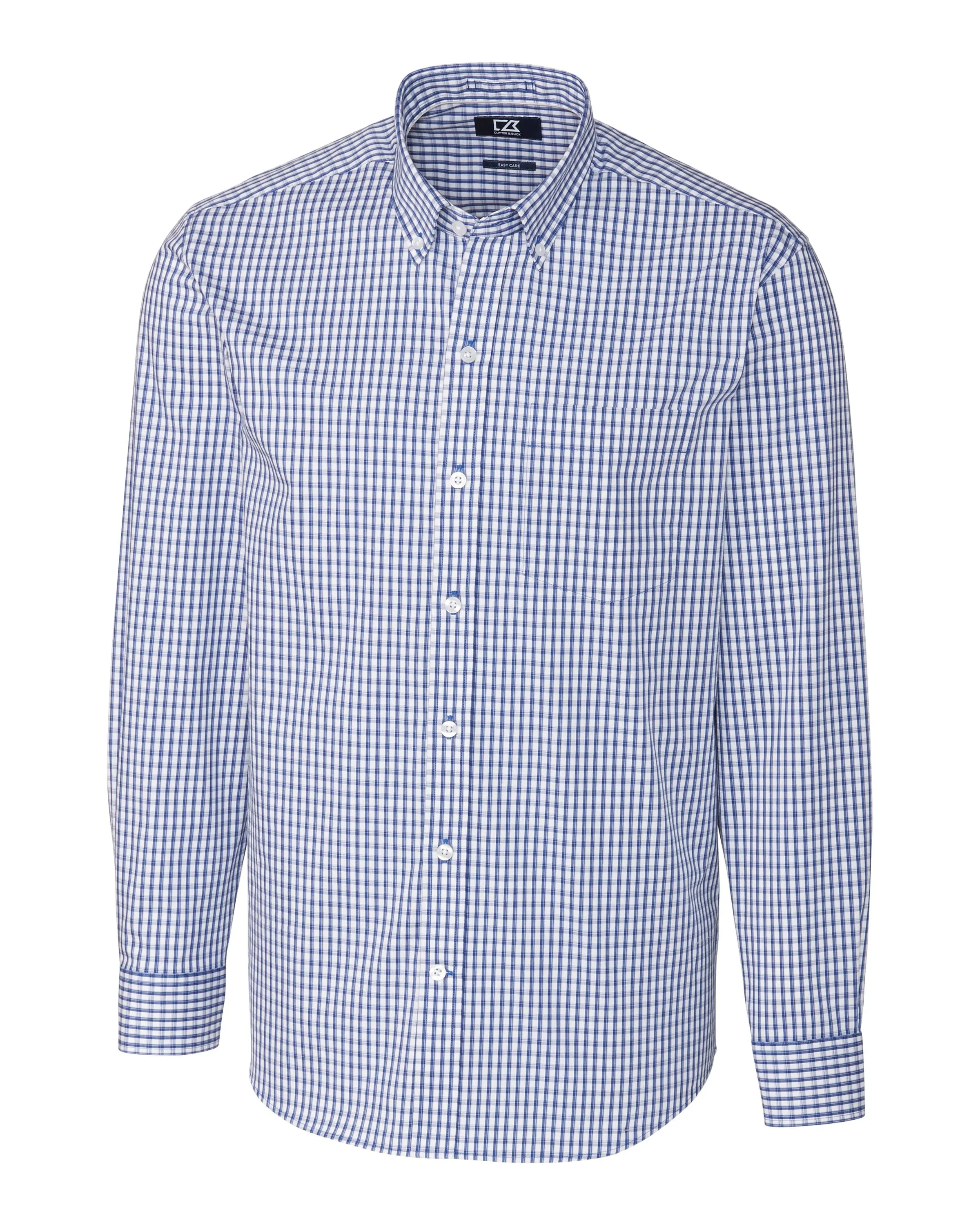 Chill Fit Cutter & Buck Easy Care Stretch Gingham Mens Big and Tall Long Sleeve Dress Shirt