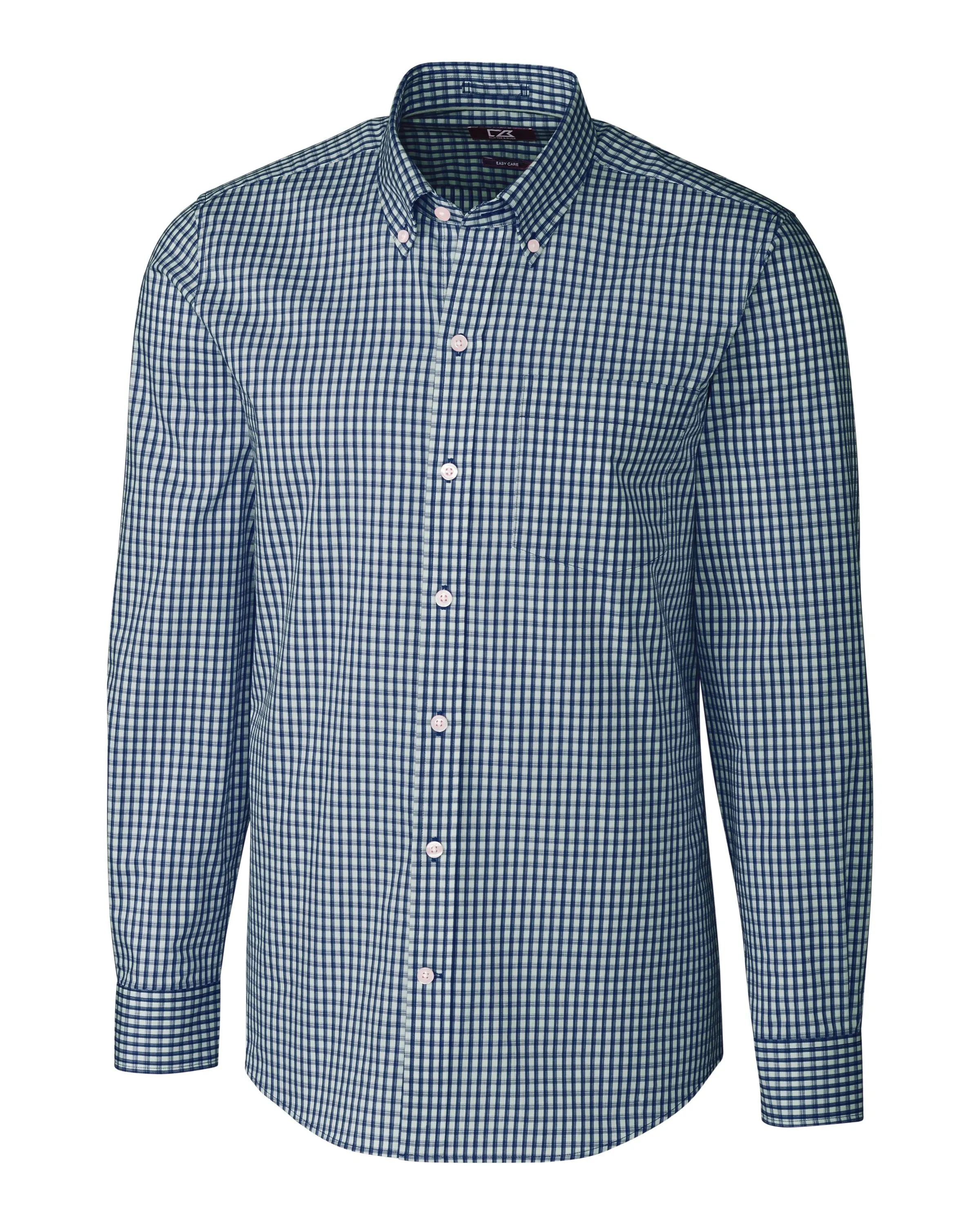 Matte Look Cutter & Buck Men's L/S Tailored Fit Stretch Gingham Shirt
