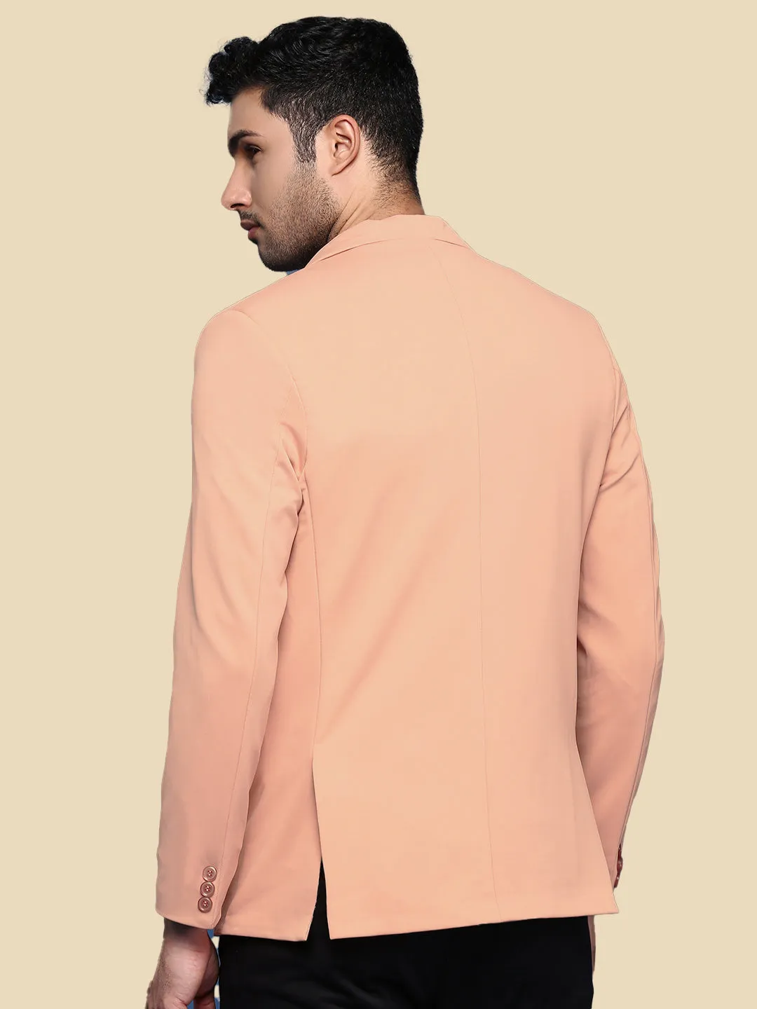 Slip Resistant Grip High Density Weave Men's Peach Solid Single Breasted Blazer