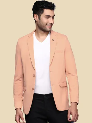 Men's Peach Solid Single Breasted Blazer LowProfile Design Stain Resistant Material