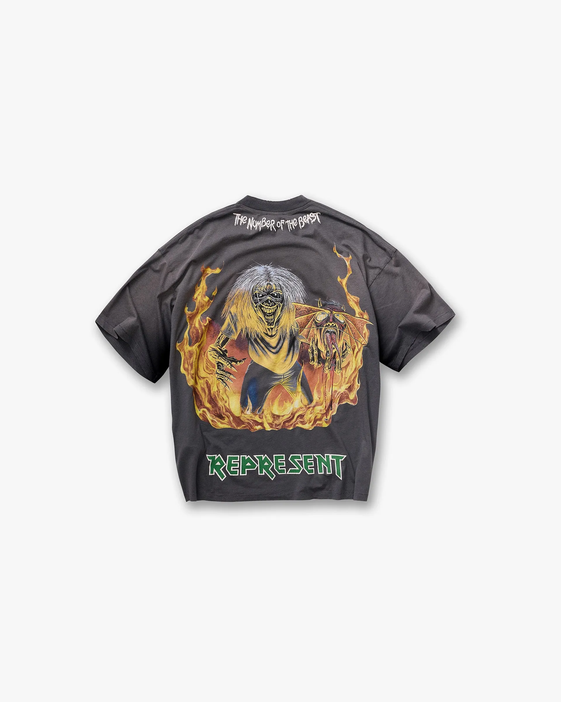 Fun and Playful Chill Design Represent X Iron Maiden Number Of Beast T-Shirt - Sunfade Grey