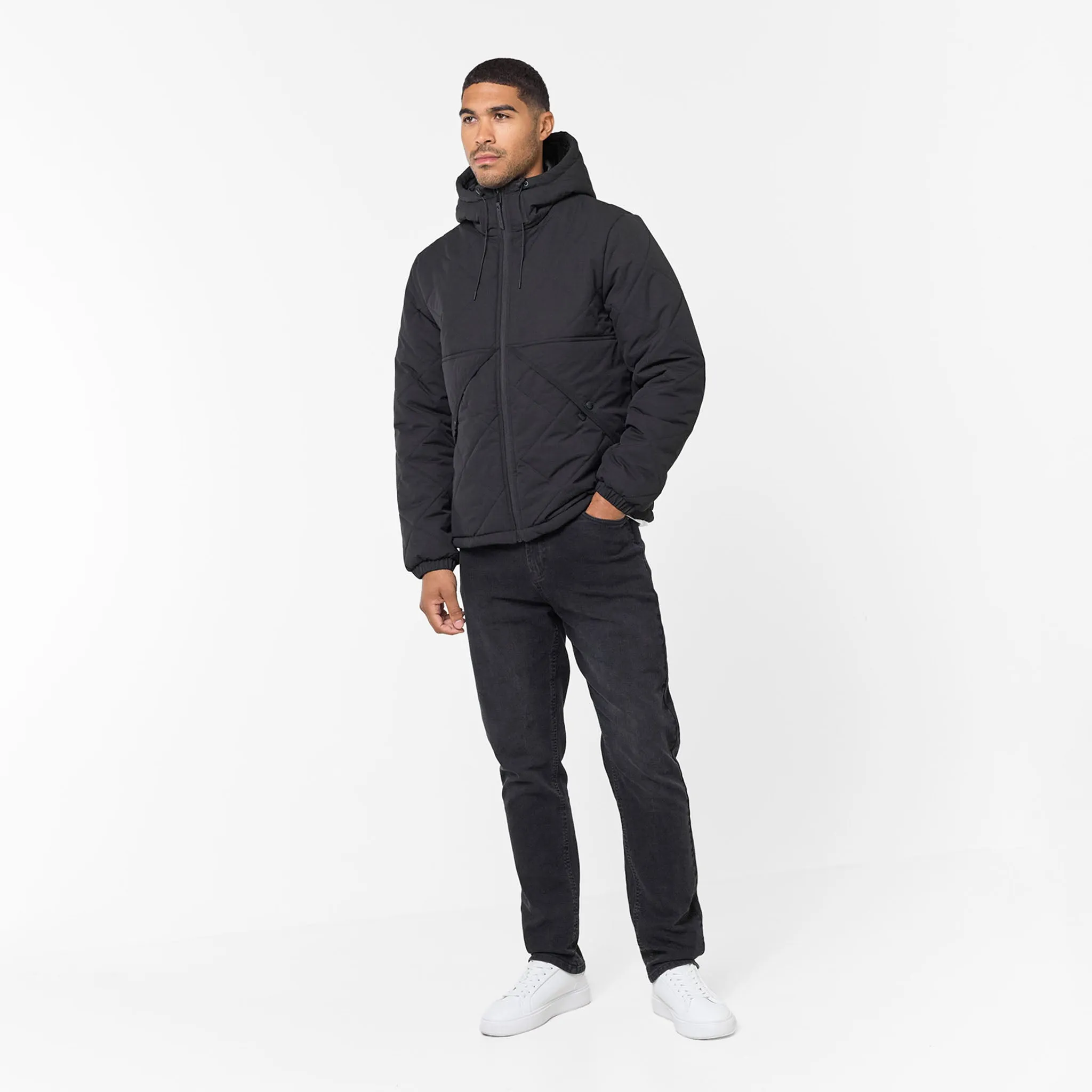 Diamond Quilted Pocket Puffer Jacket | Black Odor Control Treatment WeatherproofZipper