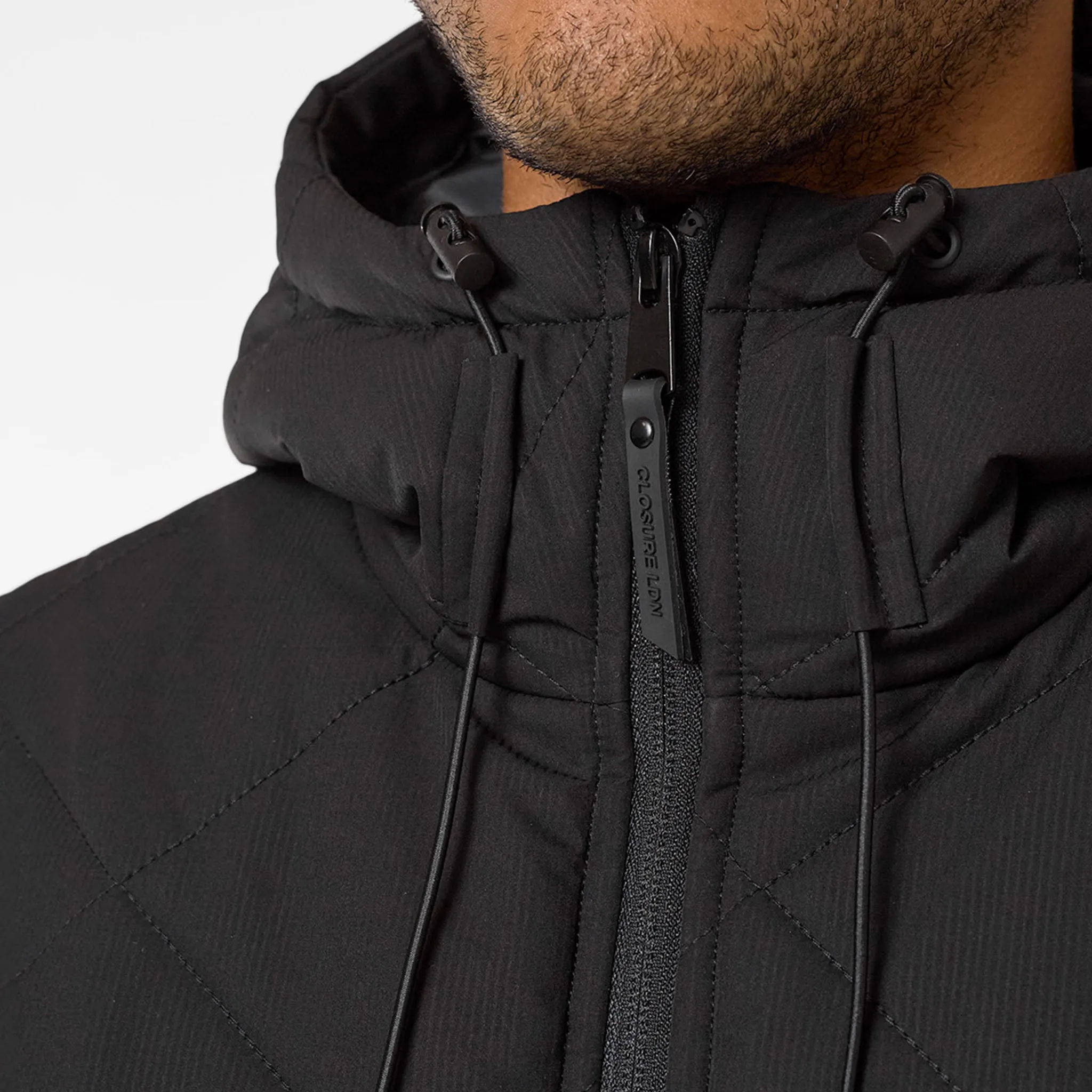 Heat Sealed Edges Diamond Quilted Pocket Puffer Jacket | Black
