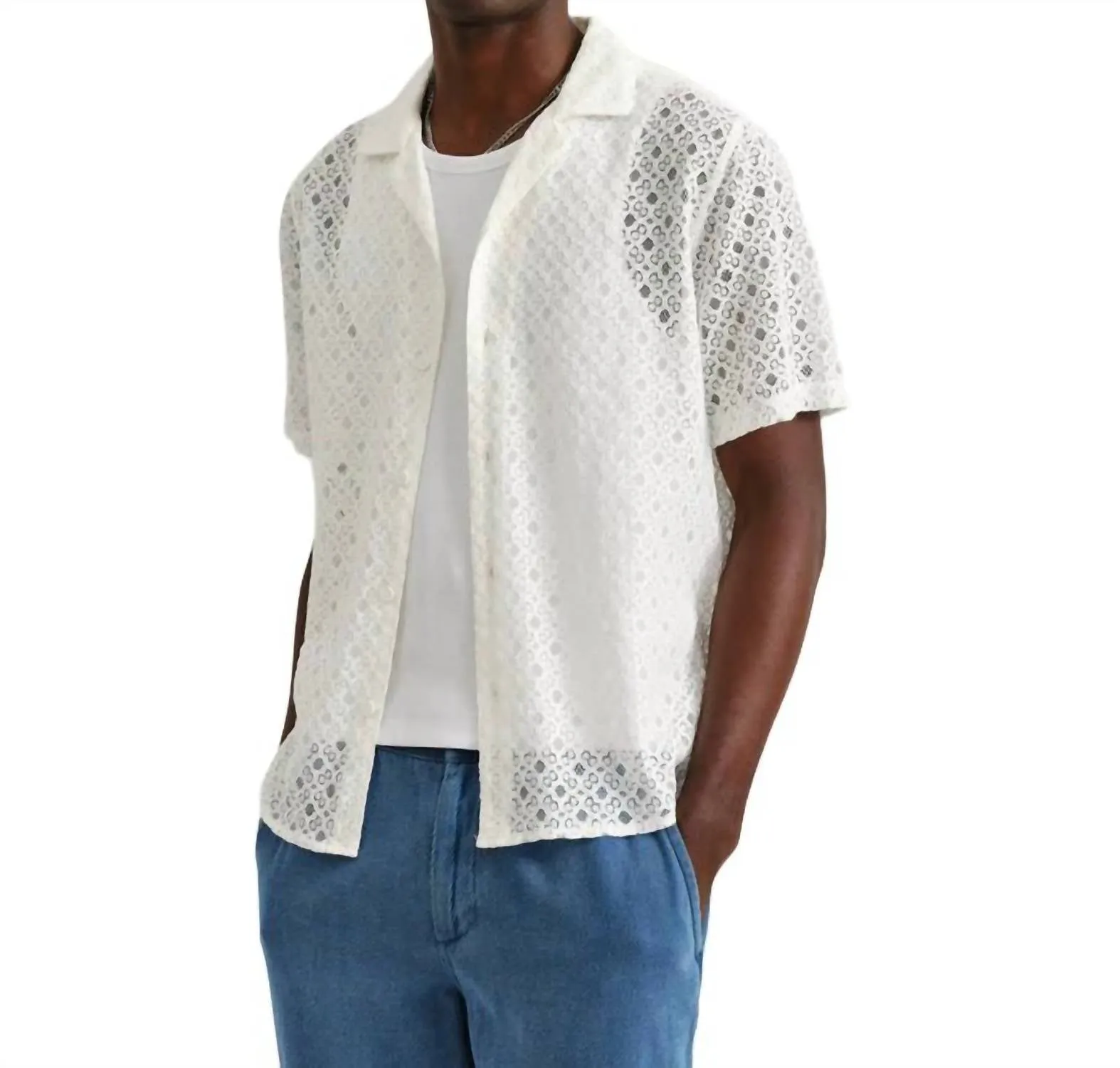 Metallic Finish Didcot Corded Lace Shirt In White