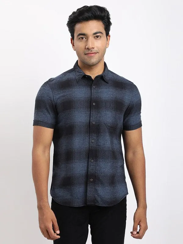 Men Checked Half Sleeve Cotton Shirt Minimalist Look
