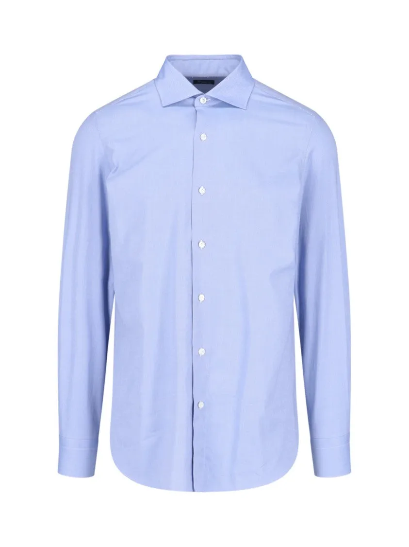 1925 Classic Shirt In Light Blue Cotton Classic Collar Flexible Mobility