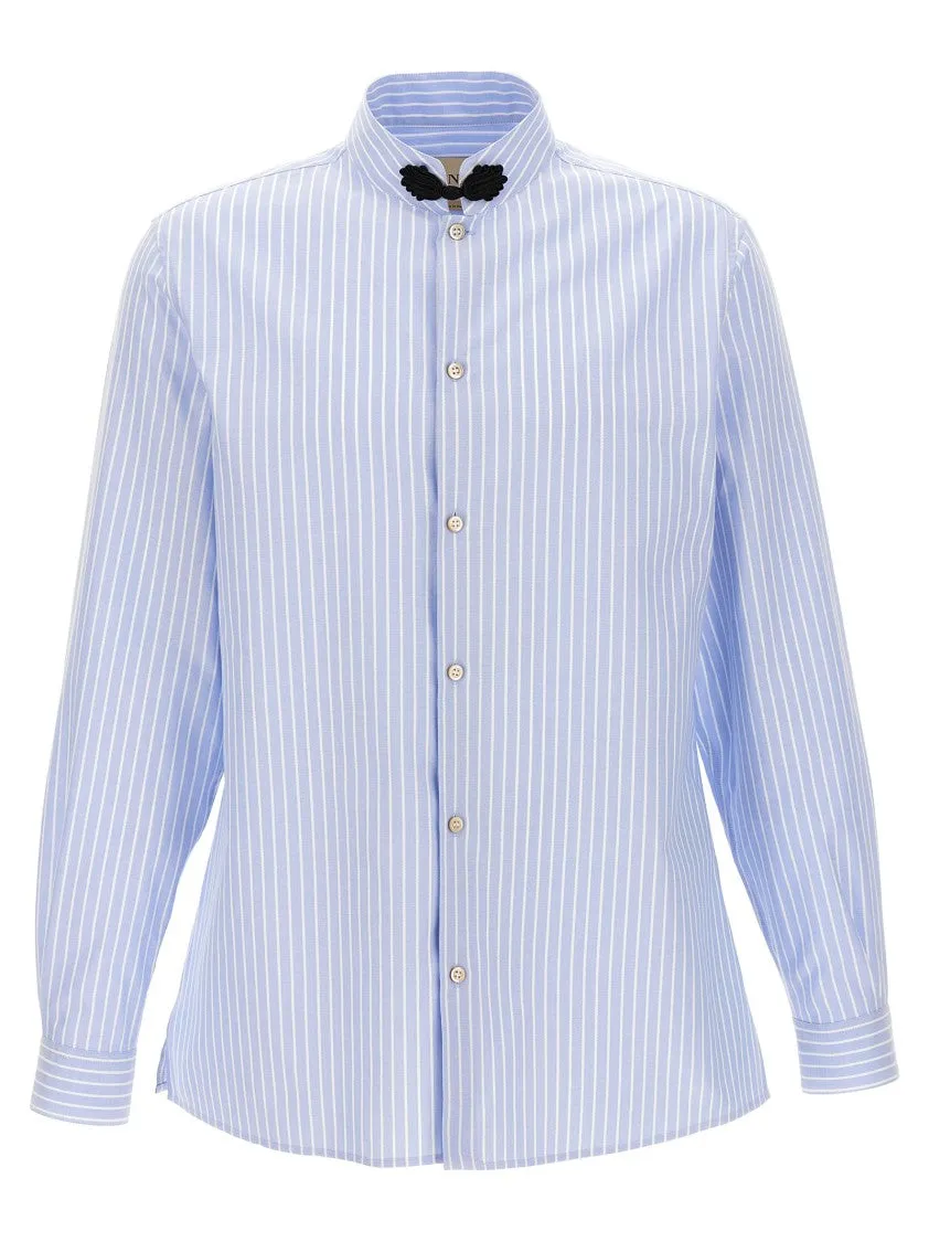 Striped Oxford Shirt With Mandarin Collar Tagless label Ventilated Back Panel