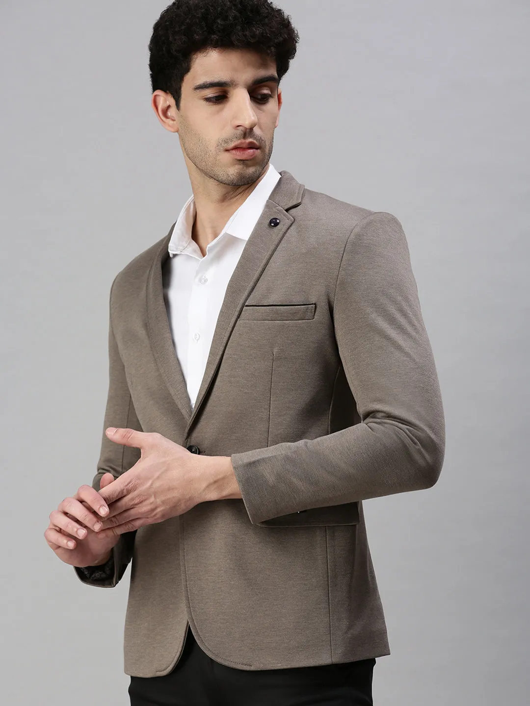 Men's Grey Solid Slim-Fit Single-Breasted Casual Blazers All Seasons Reinforced Seam Durability