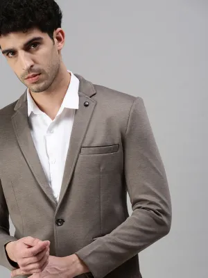 Men's Grey Solid Slim-Fit Single-Breasted Casual Blazers Modular Layering Compatibility