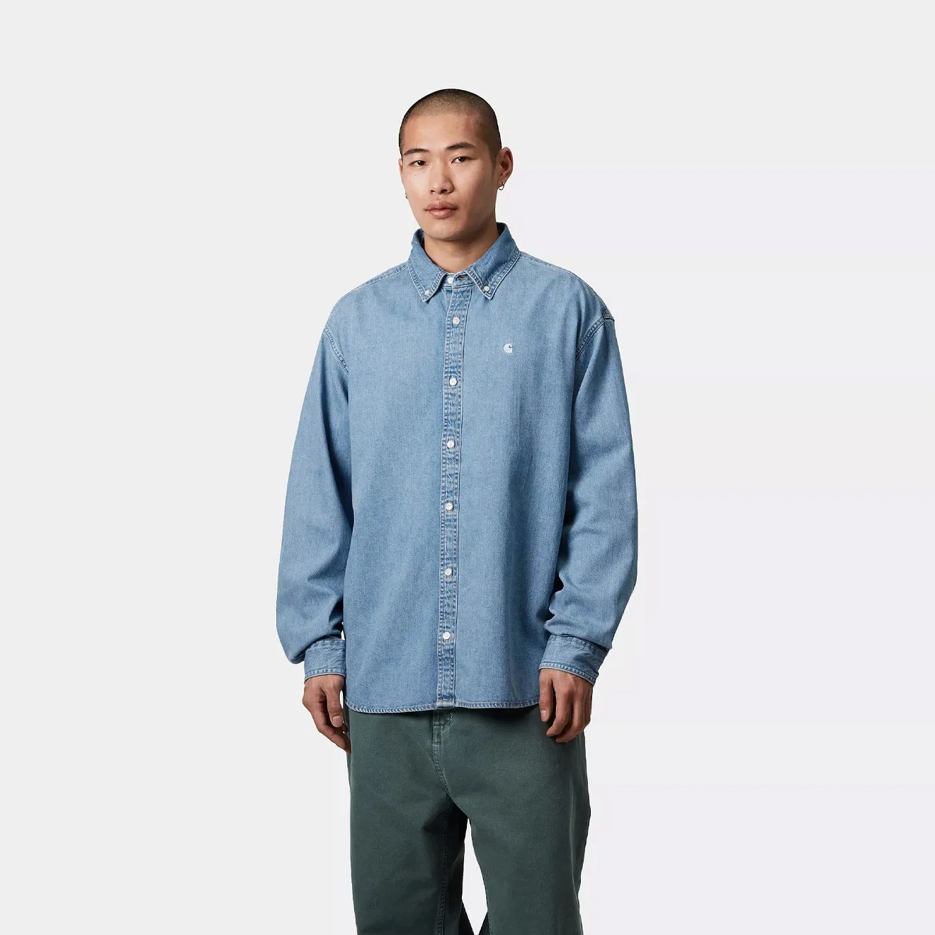Tailored Cut Athletic Cut Carhartt WIP L/S Lucas Shirt Blue Bleached